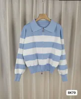 Women's Knitted Zipper Striped Sweater Coat Lazy Style Casual Loose Long Sleeve Spring, Autumn And Winter Coat Top sku image 3