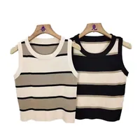 Sleeveless Striped Knitted Vest Women's Summer New Color Matching Bottoming Top Inner Wear Outer Wear Fashion O-neck Short main image 1