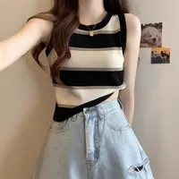 Sleeveless Striped Knitted Vest Women's Summer New Color Matching Bottoming Top Inner Wear Outer Wear Fashion O-neck Short main image 2