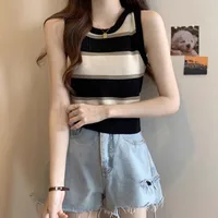Sleeveless Striped Knitted Vest Women's Summer New Color Matching Bottoming Top Inner Wear Outer Wear Fashion O-neck Short main image 4