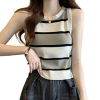 Sleeveless Striped Knitted Vest Women's Summer New Color Matching Bottoming Top Inner Wear Outer Wear Fashion O-neck Short main image 5