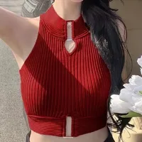 Slim-Fit Top Knitted Short Top For Women Summer Sexy Hollow Out Coat Close-Fitting Undershirt Inner Halter Sleeveless Round Neck main image 1