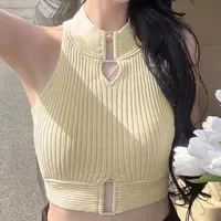 Slim-Fit Top Knitted Short Top For Women Summer Sexy Hollow Out Coat Close-Fitting Undershirt Inner Halter Sleeveless Round Neck main image 3