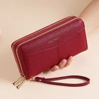 Double Zipper Large Capacity Women's Wallet Simple Long Multiple Card Slots Lychee Pattern Handbag Fashion Wallet sku image 3