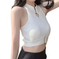 Slim-Fit Top Knitted Short Top For Women Summer Sexy Hollow Out Coat Close-Fitting Undershirt Inner Halter Sleeveless Round Neck main image 5
