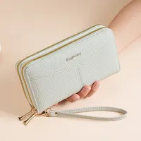 Double Zipper Large Capacity Women's Wallet Simple Long Multiple Card Slots Lychee Pattern Handbag Fashion Wallet sku image 5