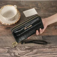 Dual-Use Large Capacity Women's Wallet Retro Fashion Crocodile Pattern Multifunctional Tote Fashion Solid Color Polyester Lining Material sku image 1