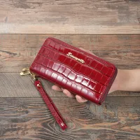 Dual-Use Large Capacity Women's Wallet Retro Fashion Crocodile Pattern Multifunctional Tote Fashion Solid Color Polyester Lining Material sku image 2
