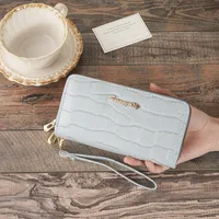 Dual-Use Large Capacity Women's Wallet Retro Fashion Crocodile Pattern Multifunctional Tote Fashion Solid Color Polyester Lining Material sku image 3