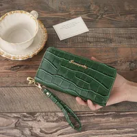 Dual-Use Large Capacity Women's Wallet Retro Fashion Crocodile Pattern Multifunctional Tote Fashion Solid Color Polyester Lining Material sku image 4