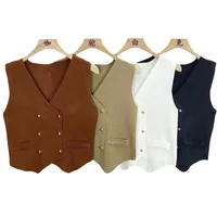 Fashion New Style V-neck Asymmetric Double Button Knitted Vest Top Women's Clothing Urban Landscape Pattern Polyester Fabric main image 5