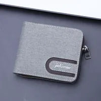 Men's Short Zip Canvas Wallet Vintage Oxford Cloth Simple Fashion Multi-Card-Slot Geometric Pattern Expandable Wallet main image 1