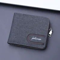 Men's Short Zip Canvas Wallet Vintage Oxford Cloth Simple Fashion Multi-Card-Slot Geometric Pattern Expandable Wallet sku image 2