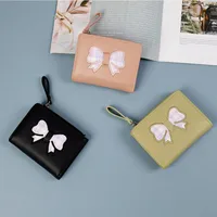 Fashion Bowknot Wallet Women's Short Cute PU Leather Multifunctional Bifold Zipper Coin Purse Sweet Cartoon main image 2
