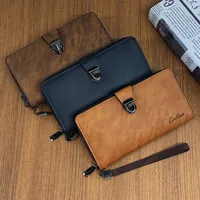 Retro Lock Long Men's Wallet Casual Zipper Handbag Ultra-Light Breathable Anti-Theft High-End Multi-Functional Leisure main image 1