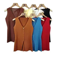Elegant V-neck Single Button Sleeveless Ice Silk Knitted Vest Women's Summer New Style Waist Slimming Design Top main image 1