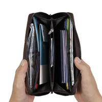 Vintage Zipper Men's Wallet Multi-Functional Fashion Leather Texture Large Capacity Men's Credit Card Holder Breathable Polyester Lining main image 3