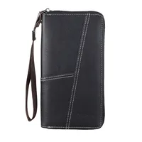 Vintage Zipper Men's Wallet Multi-Functional Fashion Leather Texture Large Capacity Men's Credit Card Holder Breathable Polyester Lining sku image 2