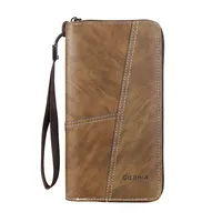 Vintage Zipper Men's Wallet Multi-Functional Fashion Leather Texture Large Capacity Men's Credit Card Holder Breathable Polyester Lining sku image 3
