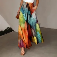 Casual Style Loose Bohemian Wide Leg Pants Women's Digital Printing Feather Pattern Skirt Elastic Waist Pleated Mini Dress main image 1
