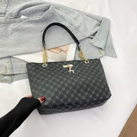 Fashion Large Capacity Women's Shoulder Bag Retro Commuter Hand-Carrying Bag Fashion Polyester Inner Material Square Zipper Closure sku image 1