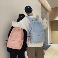 New Style Large Capacity Solid Color Unisex Backpack Suitable For Couples Junior And Senior High School Students Leisure Travel Nylon Material Breathable main image 3
