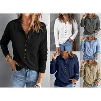 Solid Color Knitted Long-Sleeved Casual Shirt Women's Loose Design Classic Collar Single Button T-shirt Autumn And Winter New main image 1