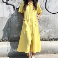 Spring And Summer Leisure Cotton Linen Blend Dress Button Detail Women's Short-Sleeved Dress Dress Ankle Length A- Line Skirt Style main image 2