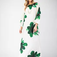 Summer Fashion Loose Floral Print Slim Fit Dress 3D Effect Design Casual Han Style Long Sleeve Anklet Dress Dress main image 2