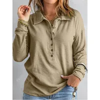 Solid Color Knitted Long-Sleeved Casual Shirt Women's Loose Design Classic Collar Single Button T-shirt Autumn And Winter New main image 3