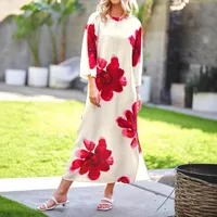 Summer Fashion Loose Floral Print Slim Fit Dress 3D Effect Design Casual Han Style Long Sleeve Anklet Dress Dress main image 5