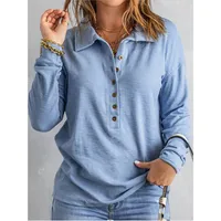 Solid Color Knitted Long-Sleeved Casual Shirt Women's Loose Design Classic Collar Single Button T-shirt Autumn And Winter New main image 4