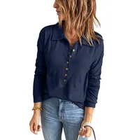Solid Color Knitted Long-Sleeved Casual Shirt Women's Loose Design Classic Collar Single Button T-shirt Autumn And Winter New main image 5