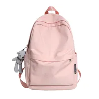 New Style Large Capacity Solid Color Unisex Backpack Suitable For Couples Junior And Senior High School Students Leisure Travel Nylon Material Breathable sku image 5