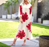Summer Fashion Loose Floral Print Slim Fit Dress 3D Effect Design Casual Han Style Long Sleeve Anklet Dress Dress sku image 4