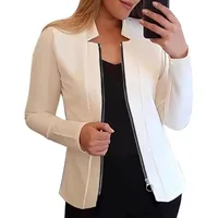 Casual Loose Design Solid Color Long-Sleeve Zipper Fall/Winter Jacket Women's Business Outfit Top Four-Way Stretch Fabric Polyester Nylon main image 2
