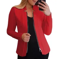 Casual Loose Design Solid Color Long-Sleeve Zipper Fall/Winter Jacket Women's Business Outfit Top Four-Way Stretch Fabric Polyester Nylon main image 3