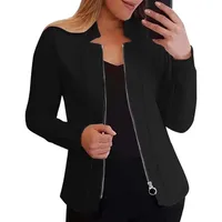 Casual Loose Design Solid Color Long-Sleeve Zipper Fall/Winter Jacket Women's Business Outfit Top Four-Way Stretch Fabric Polyester Nylon main image 4