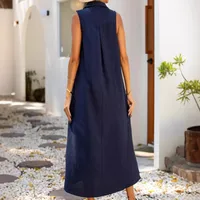 Casual V-neck Sleeveless Women's Dress Spring And Summer New Loose Waist And Ankle Solid Color  Style main image 3
