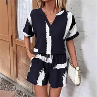 Fashionable V-neck Printed Stretch Women's T-shirt Suit Spring And Summer New Casual Style Half Sleeve Length  Trendy main image 1