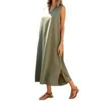 Casual V-neck Sleeveless Women's Dress Spring And Summer New Loose Waist And Ankle Solid Color  Style main image 5