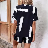 Fashionable V-neck Printed Stretch Women's T-shirt Suit Spring And Summer New Casual Style Half Sleeve Length  Trendy main image 2