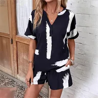 Fashionable V-neck Printed Stretch Women's T-shirt Suit Spring And Summer New Casual Style Half Sleeve Length  Trendy main image 3