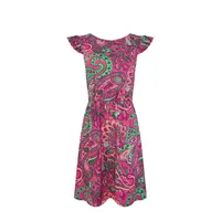 Fashion Summer Floral Print Dress Ruffle Sleeve Knot Waist Skirt A- Line Mid-Length Dress Dress Round Neck Sleeveless Elastic Waist main image 5