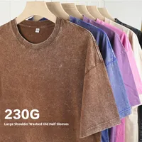 Men's Washed Cotton Short Sleeve T-shirt Loose Cultural Shirt American Style Half Sleeve Snowflake Wax Dyeing Pure Cotton T-shirt main image 1