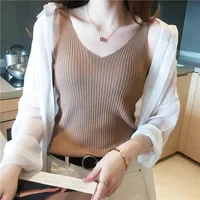 Women's V-neck Sleeveless Knitted Ice Silk Vest Summer Inner Black And White Elegant Style Slim Fit Fashion Commuter sku image 5