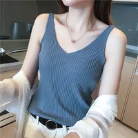 Women's V-neck Sleeveless Knitted Ice Silk Vest Summer Inner Black And White Elegant Style Slim Fit Fashion Commuter sku image 6