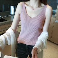 Women's V-neck Sleeveless Knitted Ice Silk Vest Summer Inner Black And White Elegant Style Slim Fit Fashion Commuter sku image 7