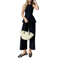 Pure Color Slim Fit Casual Set For Women Elegant Style Straight Leg Pants Waist-Cinching Top Summer New Arrival Fashion Set main image 5
