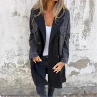 Autumn And Winter New Women's Elegant Commuter Long Sleeve Denim Jacket Suit Collar Stitching Mid-Length Casual Loose Design main image 2